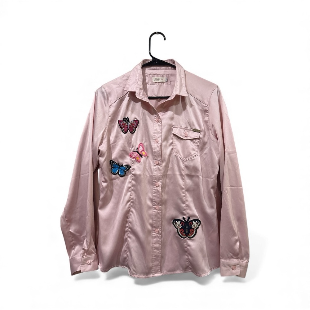 Zara Blush Pink Blouse with Butterfly Accents